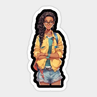 Nerd Black Schoolgirl Sticker